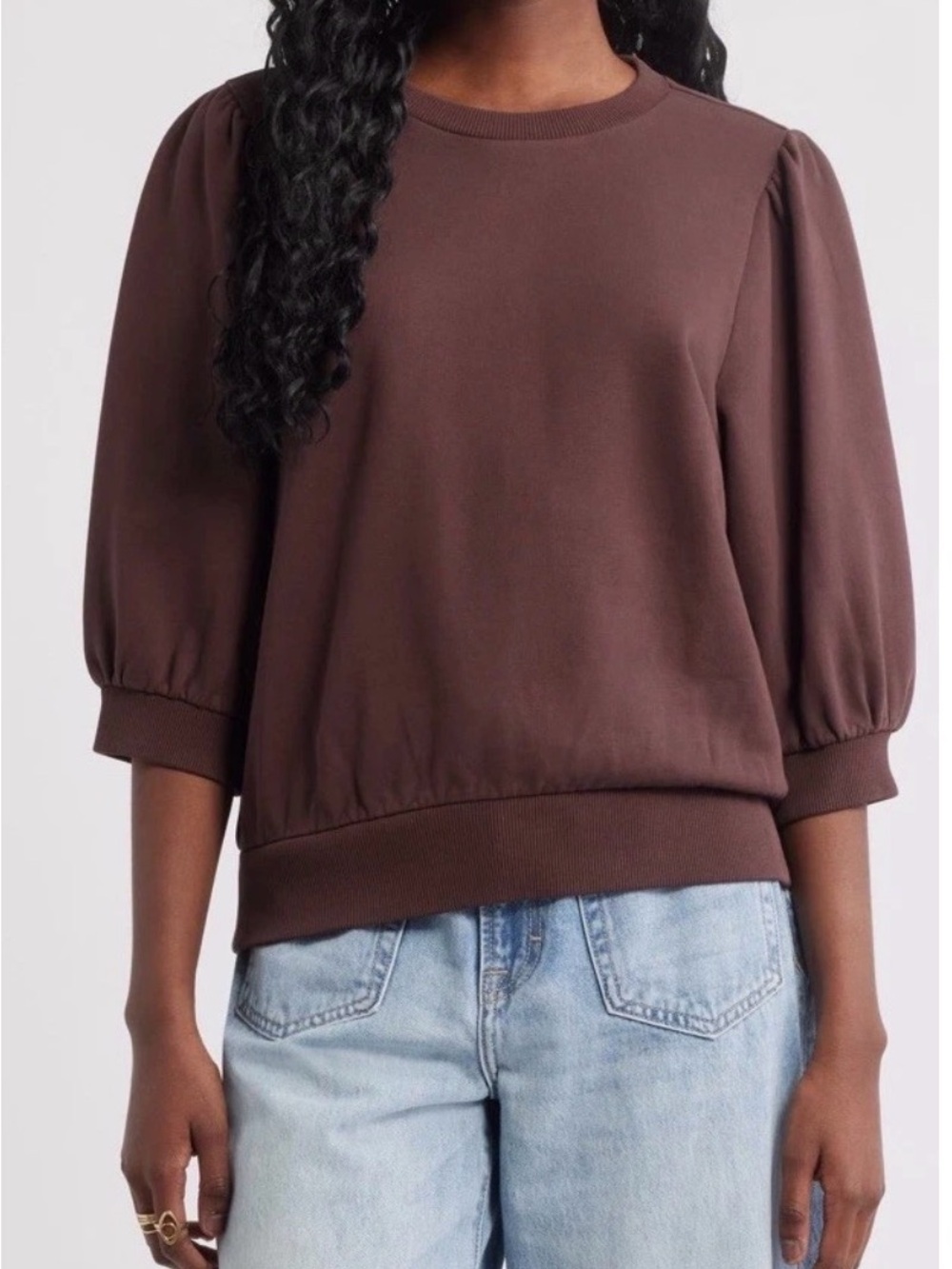 Treasure & Bond Puff Sleeve Sweatshirt – Brown/Coffee – Size Small